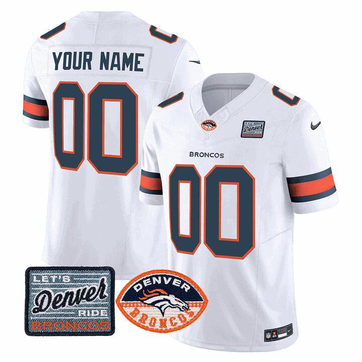 Men Denver Broncos White 2024 Nike Logo Patch Vapor Limited Custom NFL Jersey